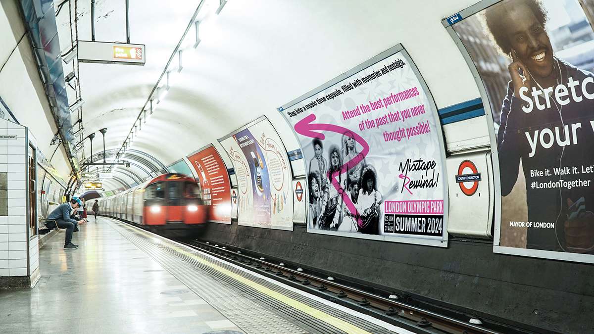Billboard on London Underground Platform advertising Mixtape Rewind.