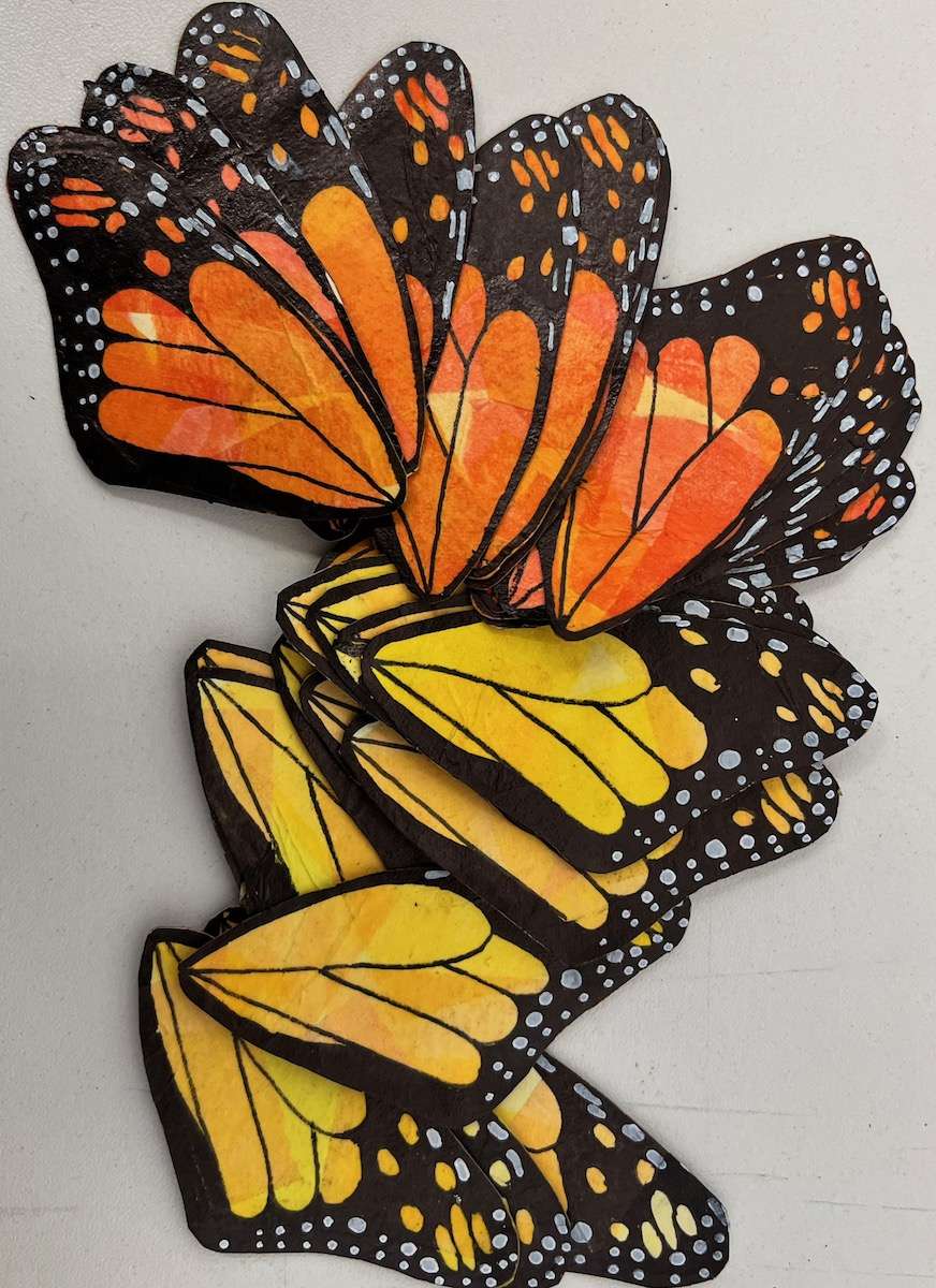 a selection of the top wings of the handmade butterflies.