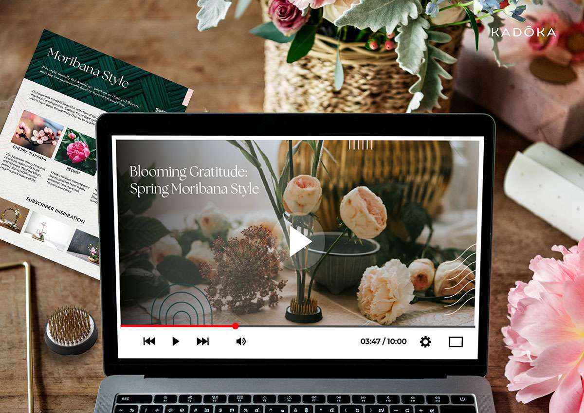Subscriber using the monthly video tutorials to create an ikebana arrangement