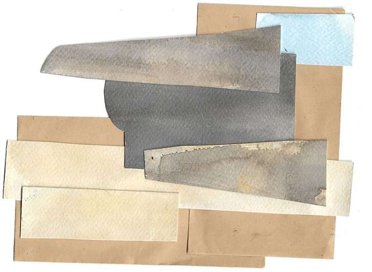 An abstract collage drawing depicting the shapes of the curved sea wall.