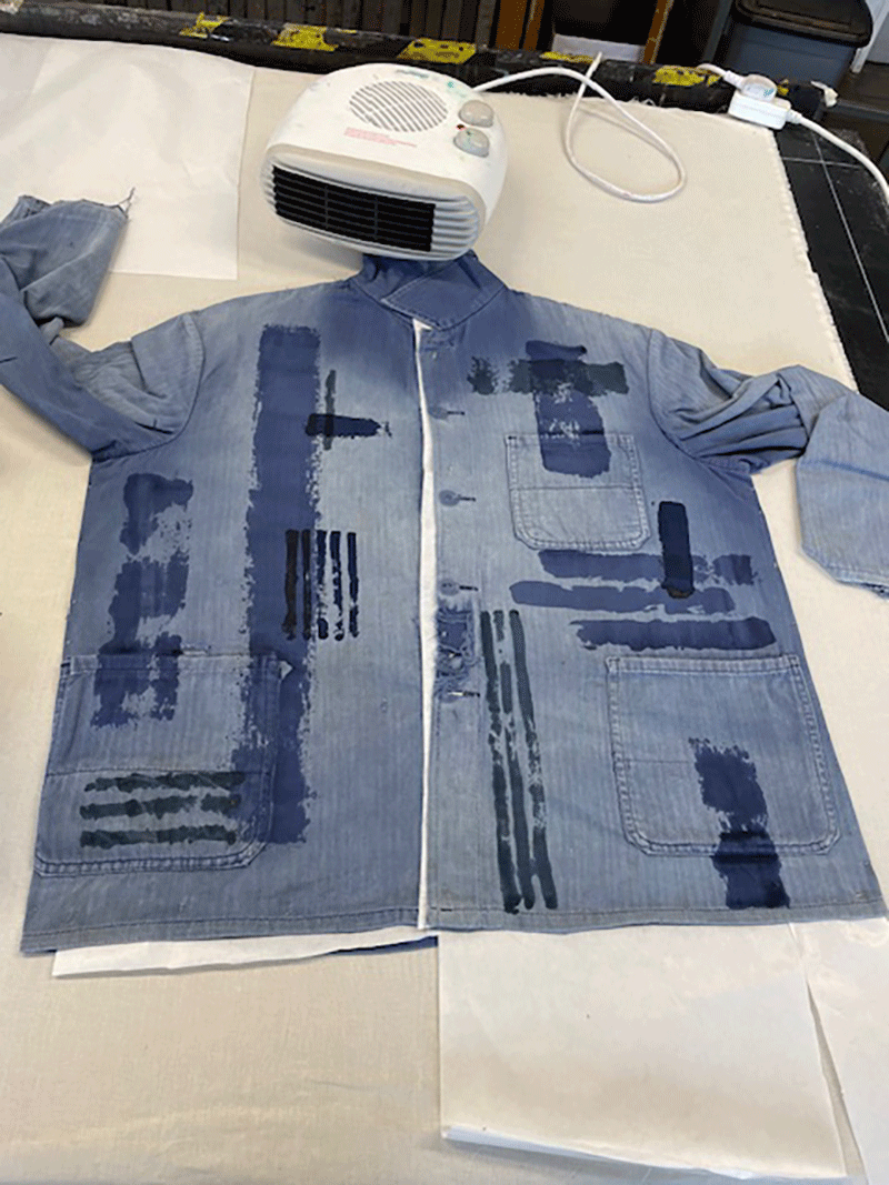 screen printing process on vintage workwear jacket