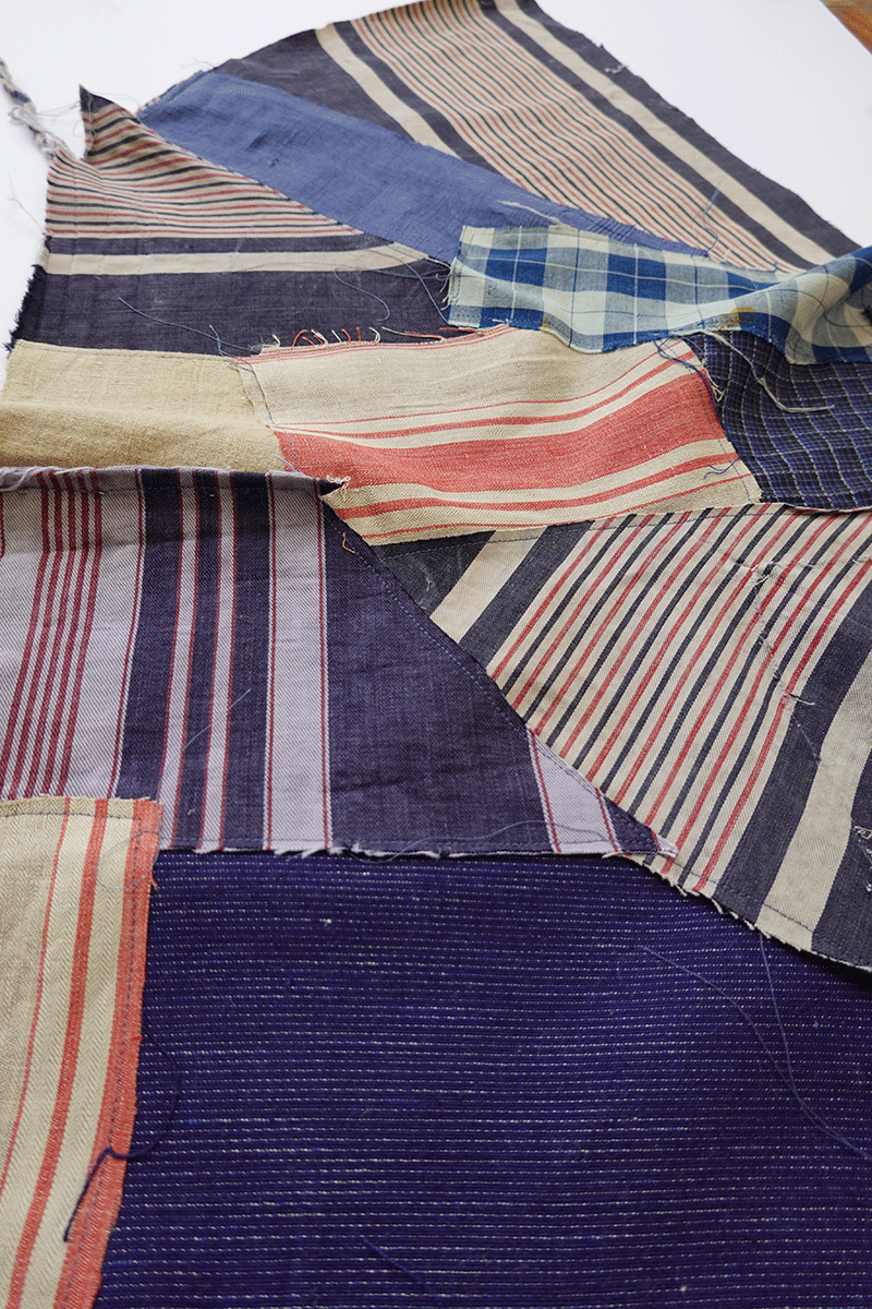 patchwork with antique workwear fabrics
